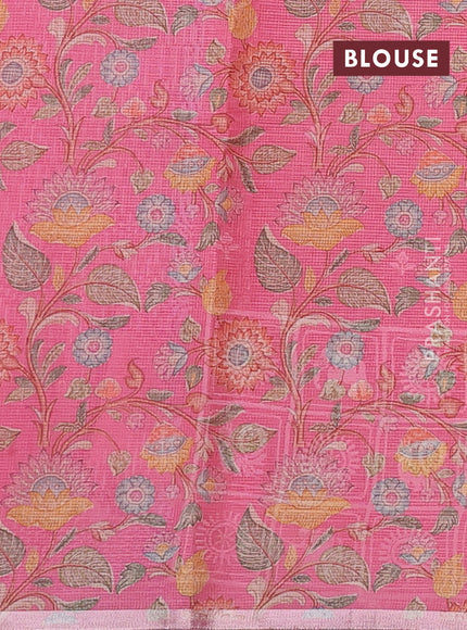 Peach Orange & Pink Ombre Kota Embroidery Saree - Printed Blouse