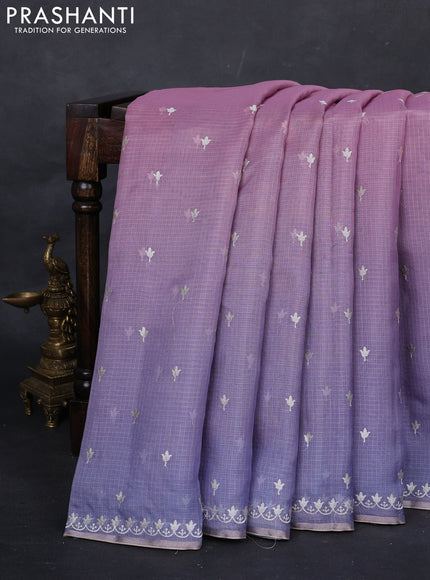 Pink & Lavender Ombre Kota Embroidery Saree - Printed Blouse