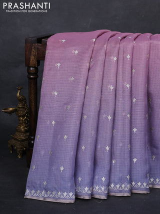 Pink & Lavender Ombre Kota Embroidery Saree - Printed Blouse