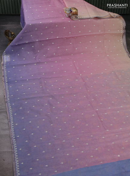 Pink & Lavender Ombre Kota Embroidery Saree - Printed Blouse