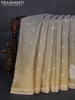 Grey Ombre Kota Embroidery Saree - Printed Blouse