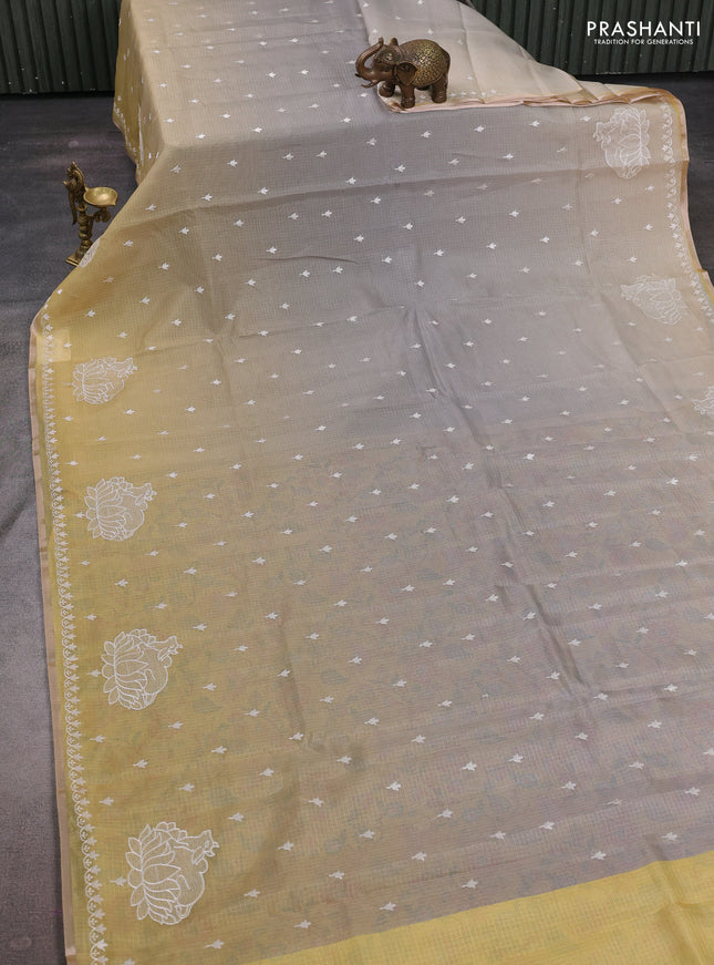 Grey Ombre Kota Embroidery Saree - Printed Blouse