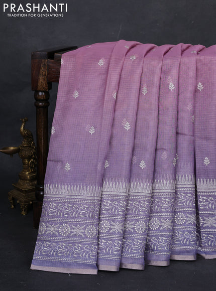 Baby Pink & Lavender Ombre Kota Embroidery Saree - Printed Blouse