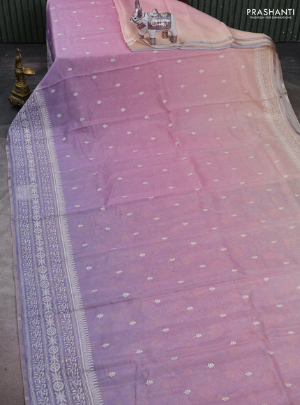 Baby Pink & Lavender Ombre Kota Embroidery Saree - Printed Blouse