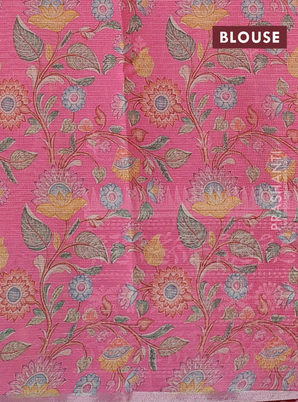 Peach Orange & Pink Ombre Kota Embroidery Saree - Printed Blouse