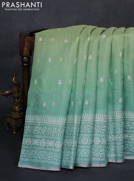 Pista Green & Teal Ombre Kota Embroidery Saree - Printed Blouse