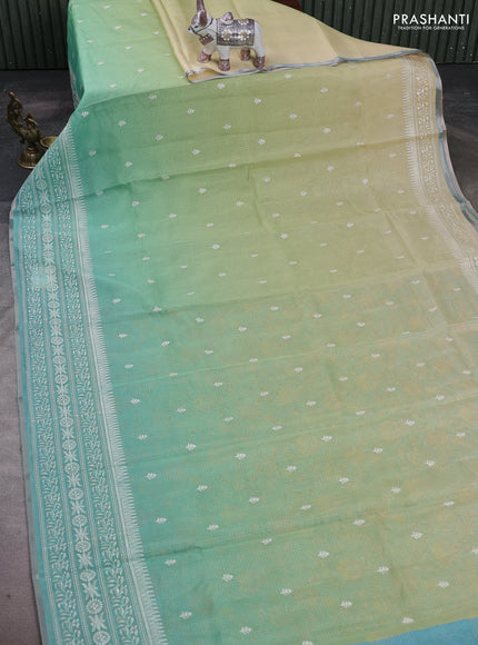 Pista Green & Teal Ombre Kota Embroidery Saree - Printed Blouse