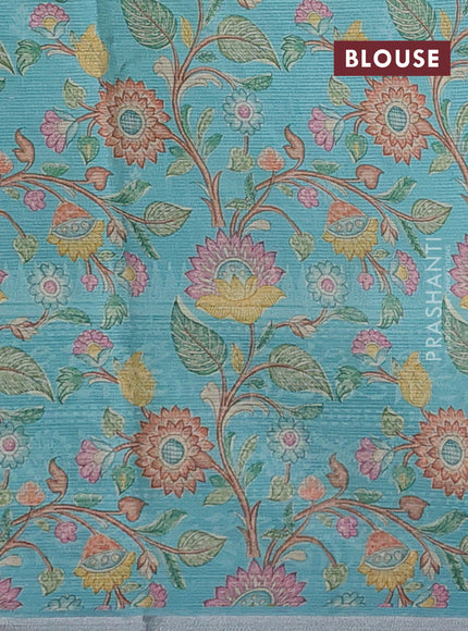 Pista Green & Teal Ombre Kota Embroidery Saree - Printed Blouse