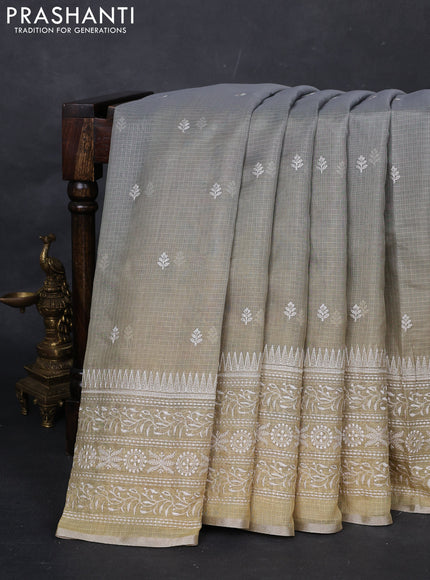 Grey Ombre Kota Embroidery Saree - Printed Blouse