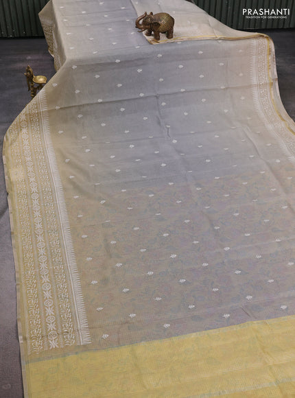 Grey Ombre Kota Embroidery Saree - Printed Blouse