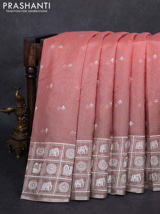 Peach Orange & Grey Ombre Kota Embroidery Saree - Printed Blouse