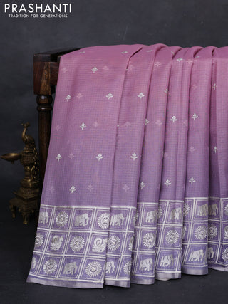 Baby Pink & Lavender Ombre Kota Embroidery Saree - Printed Blouse