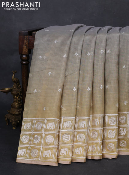 Grey Ombre Kota Embroidery Saree - Printed Blouse
