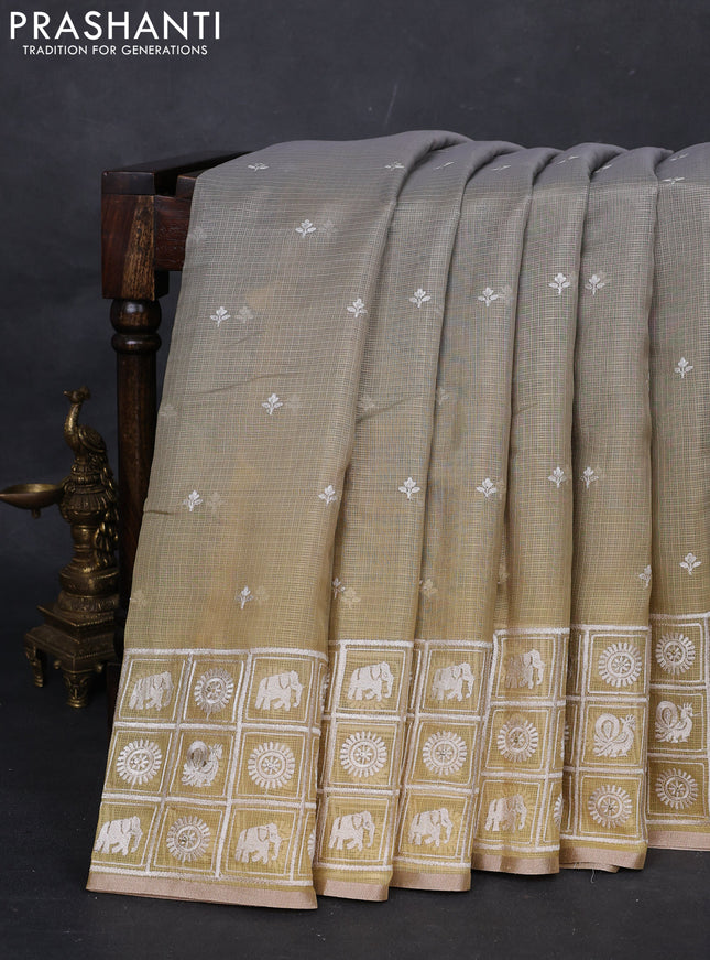 Grey Ombre Kota Embroidery Saree - Printed Blouse