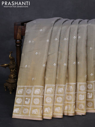 Grey Ombre Kota Embroidery Saree - Printed Blouse