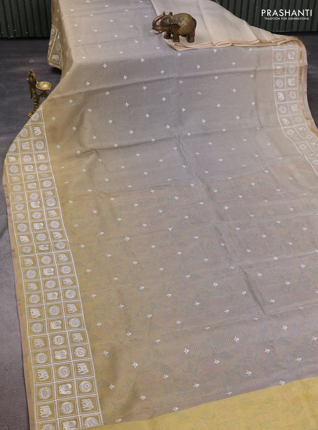 Grey Ombre Kota Embroidery Saree - Printed Blouse