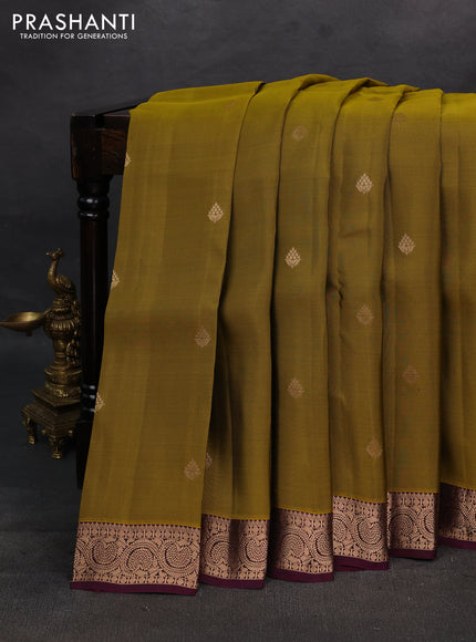 Mehendi Green & Wine Kanchipuram Silk - Buttas