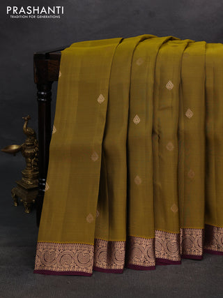 Mehendi Green & Wine Kanchipuram Silk - Buttas