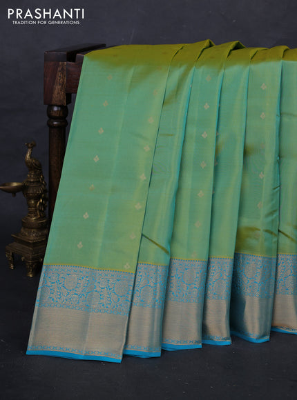 Green & Blue Kanchipuram Silk - Buttas