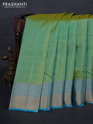 Green & Blue Kanchipuram Silk - Buttas