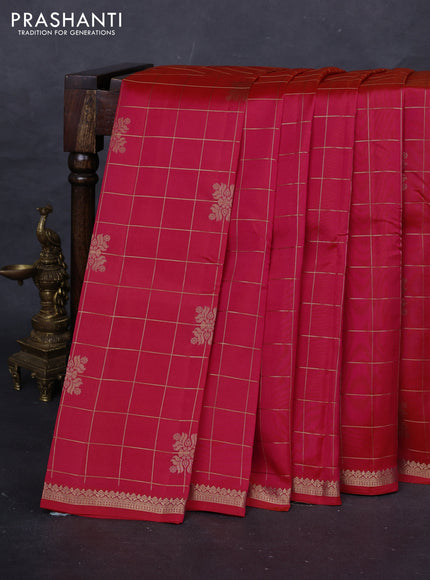 Pink & Teal Green Kanchipuram Silk - Checks
