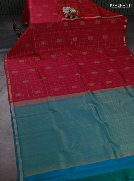 Pink & Teal Green Kanchipuram Silk - Checks