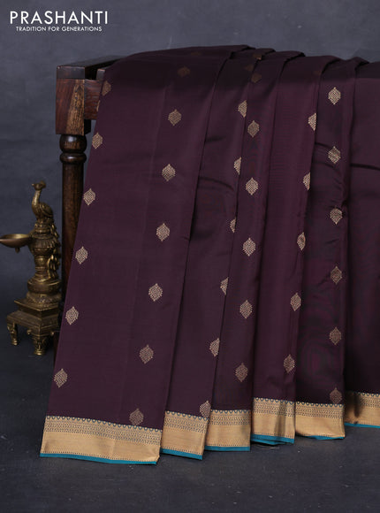 Coffee Brown & Peacock Green Kanchipuram Silk - Buttas
