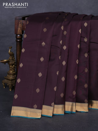 Coffee Brown & Peacock Green Kanchipuram Silk - Buttas