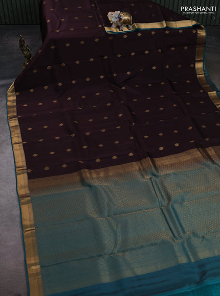 Coffee Brown & Peacock Green Kanchipuram Silk - Buttas