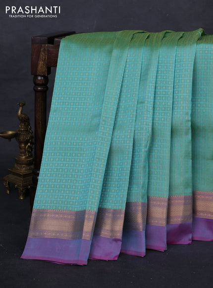 Teal Green & Purple Kanchipuram Silk - Self Emboss