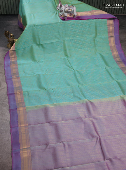 Teal Green & Purple Kanchipuram Silk - Self Emboss