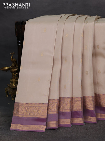 Beige & Purple Kanchipuram Silk - Buttas