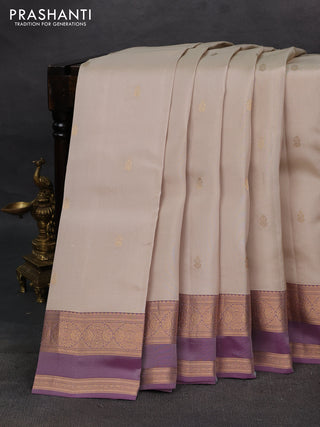 Beige & Purple Kanchipuram Silk - Buttas