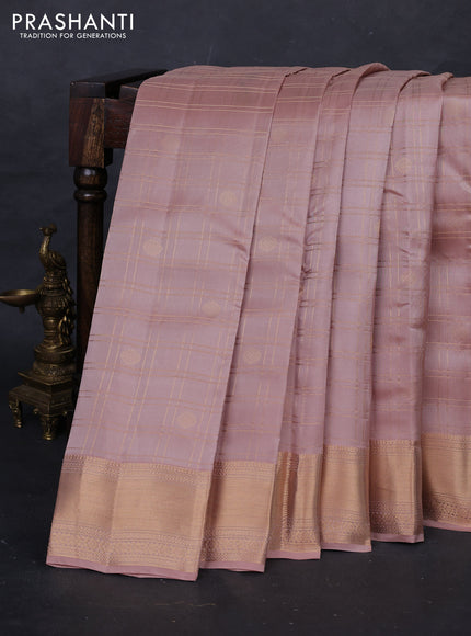 Peach & Pink Kanchipuram Silk - Checks
