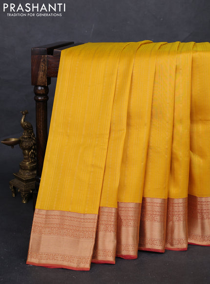Mustard Yellow & Pink Kanchipuram Silk - Weaves