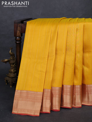 Mustard Yellow & Pink Kanchipuram Silk - Weaves