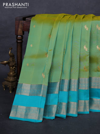 Green & Teal Blue Kanchipuram Silk - Buttas