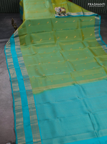 Green & Teal Blue Kanchipuram Silk - Buttas