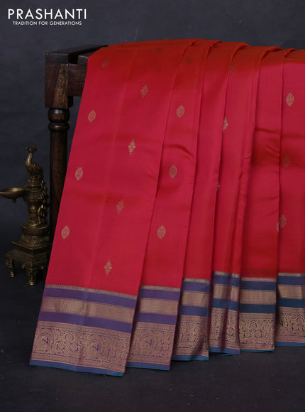 Orange & Teal Green Kanchipuram Silk - Buttas