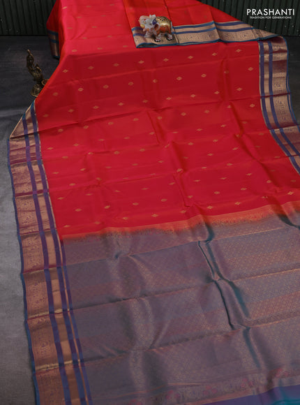 Orange & Teal Green Kanchipuram Silk - Buttas