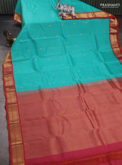 Blue & Orange Kanchipuram Silk - Checks