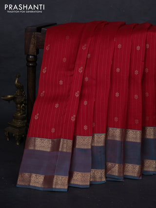 Red & Teal Green Kanchipuram Silk - Stripes