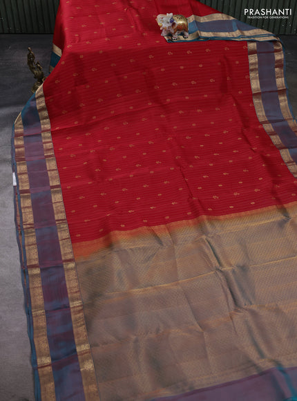 Red & Teal Green Kanchipuram Silk - Stripes