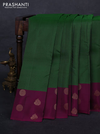 Green & Magenta Pink Kanchipuram Silk - Stripes
