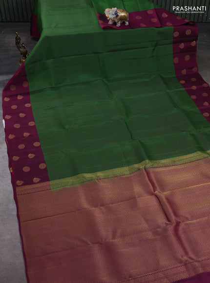 Green & Magenta Pink Kanchipuram Silk - Stripes