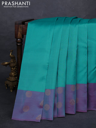 Teal Blue & Purple Kanchipuram Silk - Stripes