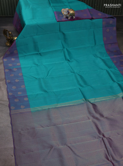 Teal Blue & Purple Kanchipuram Silk - Stripes