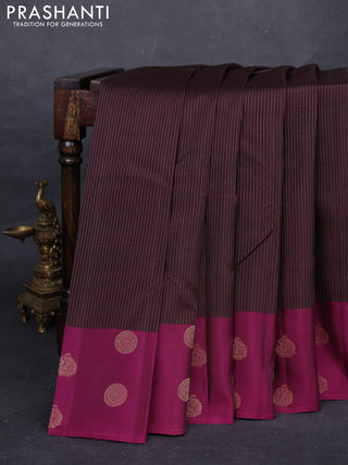 Coffee Brown & Magenta Pink Kanchipuram Silk - Stripes