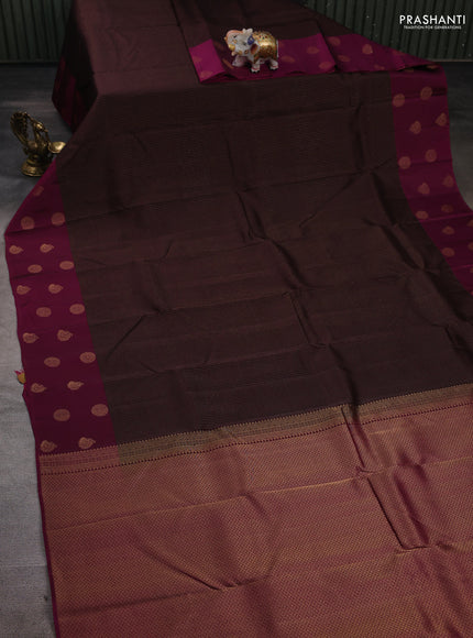 Coffee Brown & Magenta Pink Kanchipuram Silk - Stripes