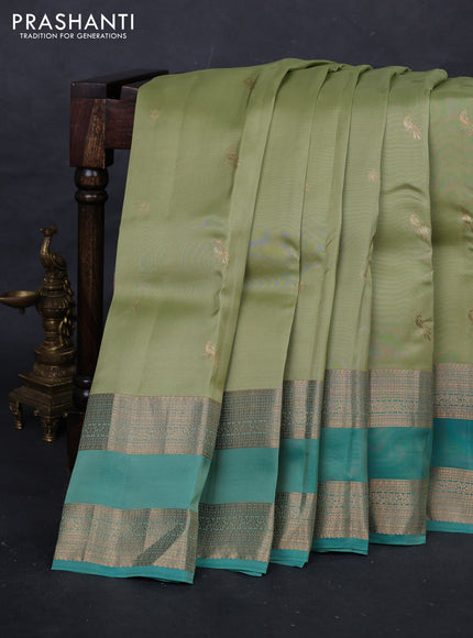 Pista Green & Teal Green Kanchipuram Silk - Buttas